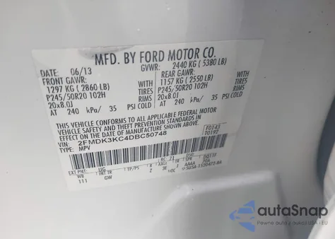 2013 Ford Edge Limited from USA, damaged, VIN 2FMDK3KC4DBC50748